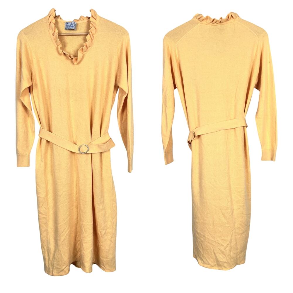 Ballantyne Women's L Vintage 100% Cashmere Ruffle Neck Sweater Dress Old Money